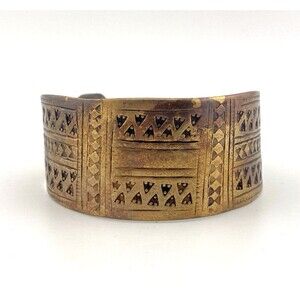 Vintage African Brass Cuff Bracelet Wide Etched Heavy Tribal Style 140g Massive